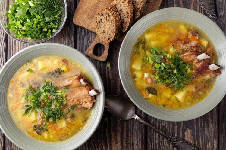 Pea Soup with Smoked Pork Ribs and Bacon in an Afghan Kazan