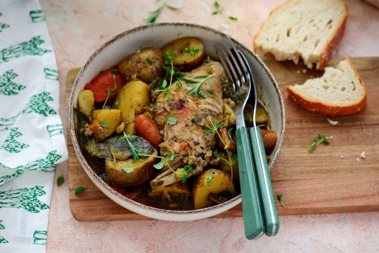 Rabbit with Potatoes and Tomatoes in an Afghan Kazan