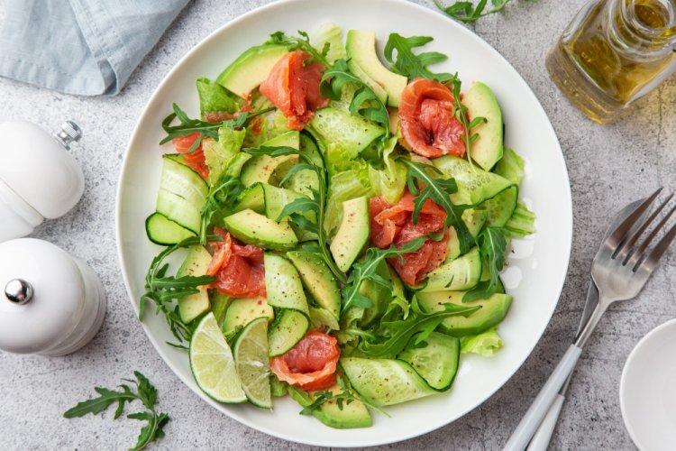 Salad with Avocado, Cucumber, and Lightly Salted Trout