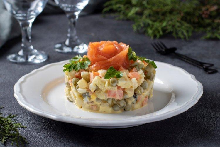 Salad with Potatoes, Green Peas, and Lightly Salted Trout