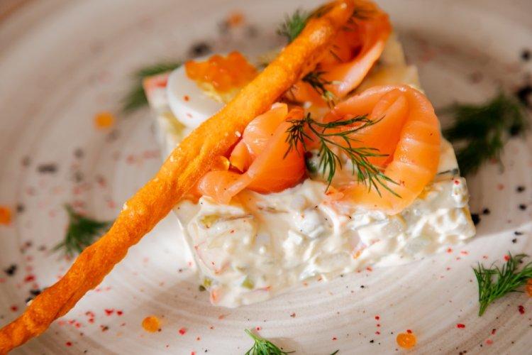 Salad with Lightly Salted Trout, Cheese, and Mayonnaise