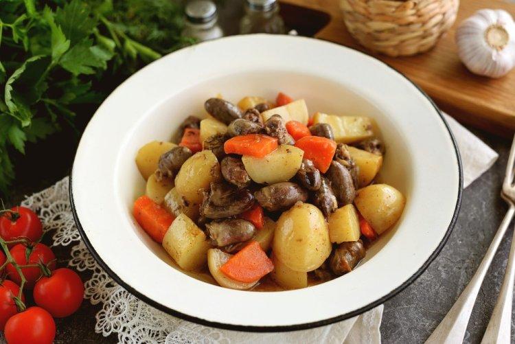 Chicken Hearts with Potatoes in an Air Fryer