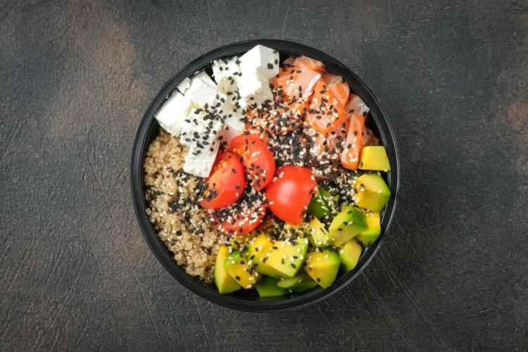 Quinoa, Rice, Salmon, and Cheese Bowl
