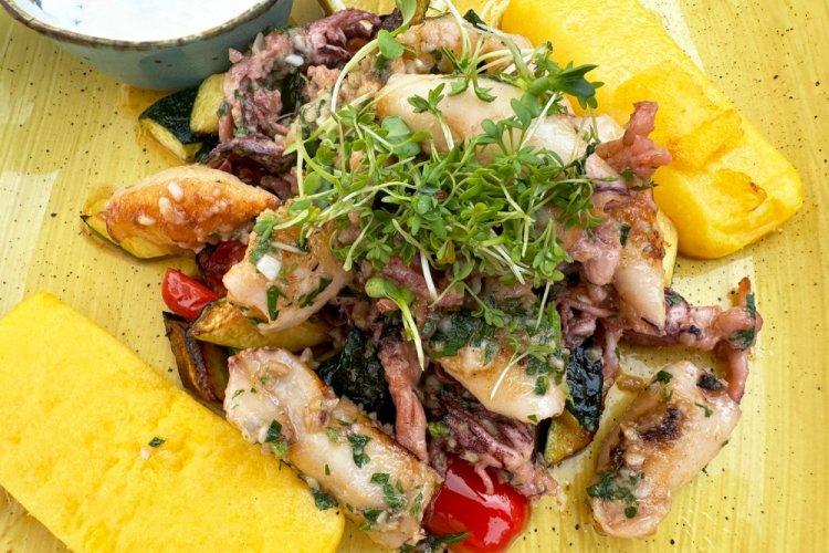 Squid Baked with Vegetables in an Air Fryer