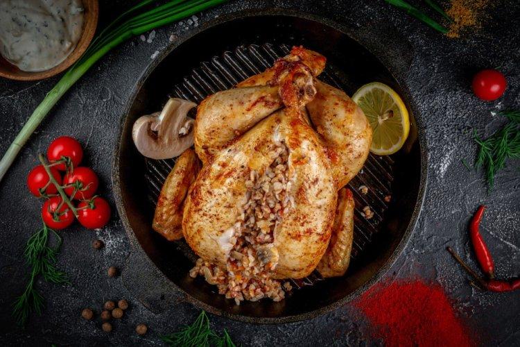Chicken Roasted with Buckwheat and Mushrooms in an Air Fryer
