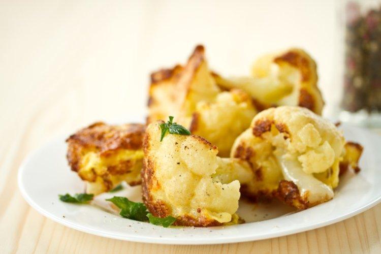 Fried Cauliflower with Egg in a Skillet