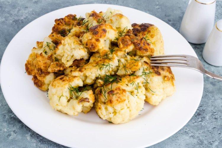 Cauliflower with Chicken and Egg in a Skillet