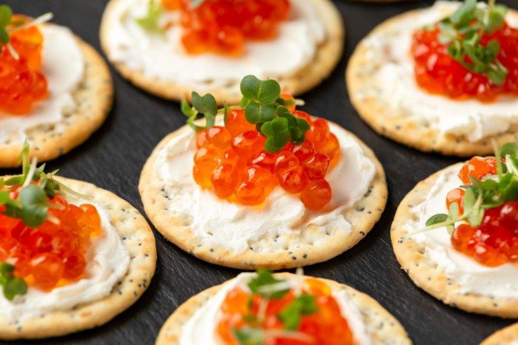 Red Caviar Canapés on Crackers