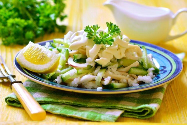 Rice, Squid, and Cucumber Salad