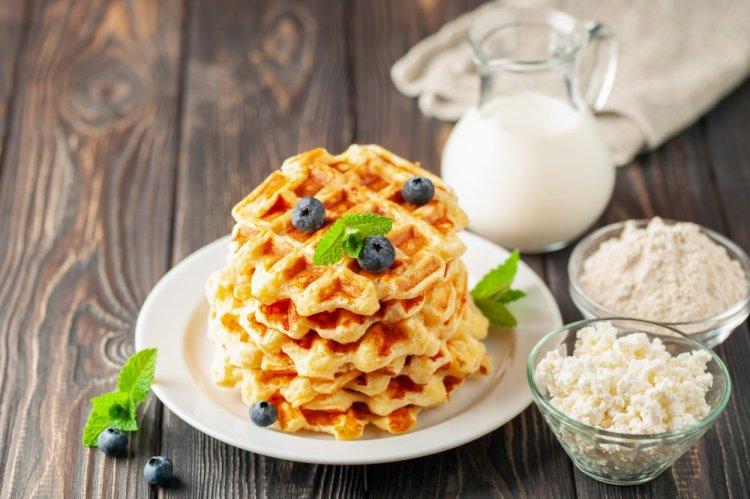 Healthy Cottage Cheese Waffles with Rice Flour in a Multi-Baker
