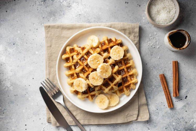 Cottage Cheese Waffles with Coconut Flakes in a Multi-Baker