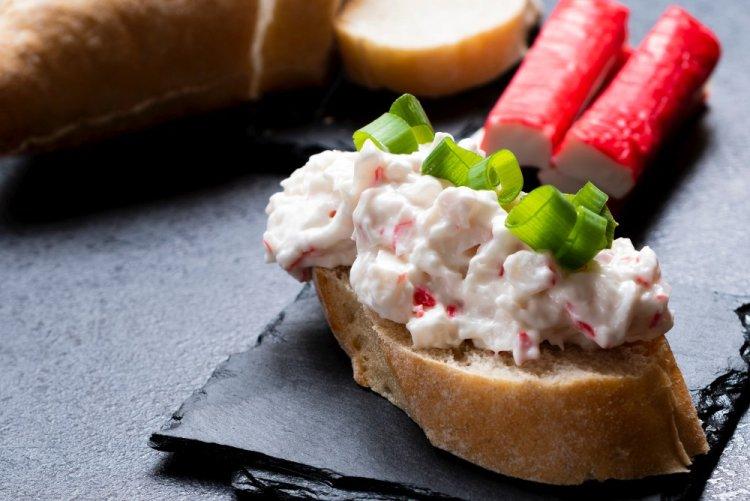 Bruschetta with Egg, Crab Sticks, and Processed Cheese