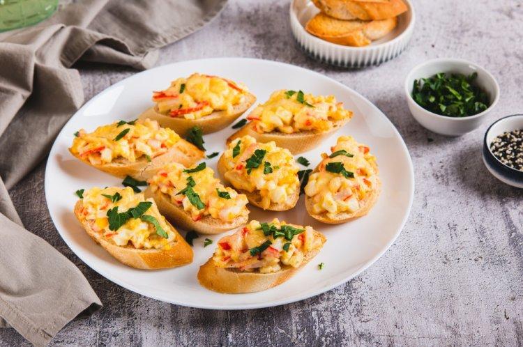 Bruschetta with Crab Sticks and Corn