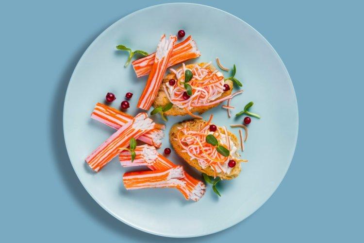 Bruschetta with Crab Sticks and Roasted Bell Pepper