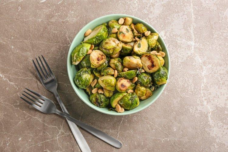 Brussels Sprouts with Soy Sauce and Peanuts in an Air Fryer