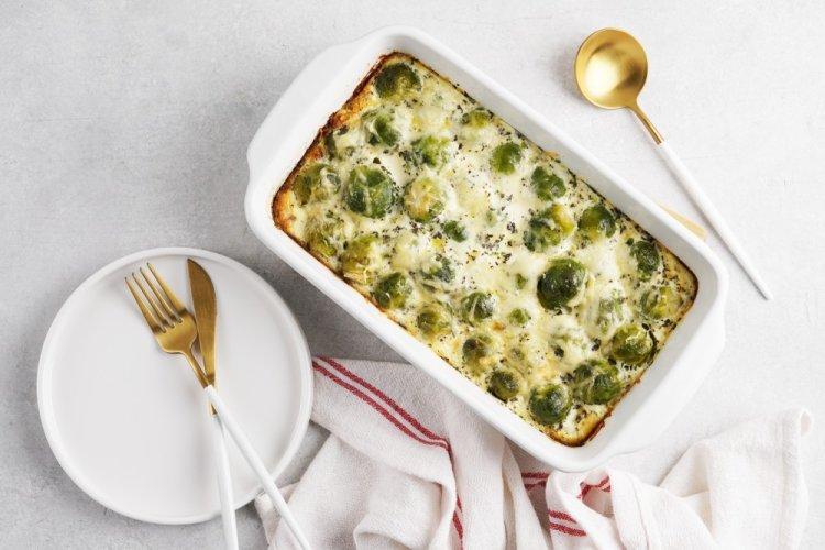 Brussels Sprouts Casserole with Chicken in an Air Fryer