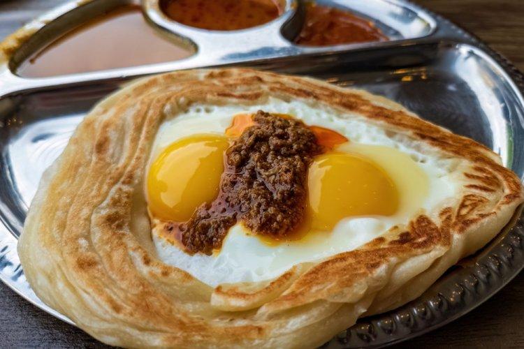 Roti Flatbread with Egg and Sausages