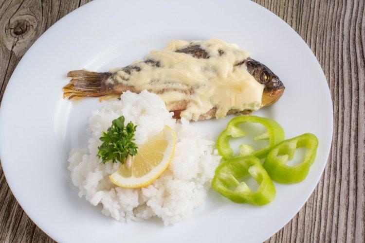 Crucian Carp Stewed in Sour Cream in a Frying Pan