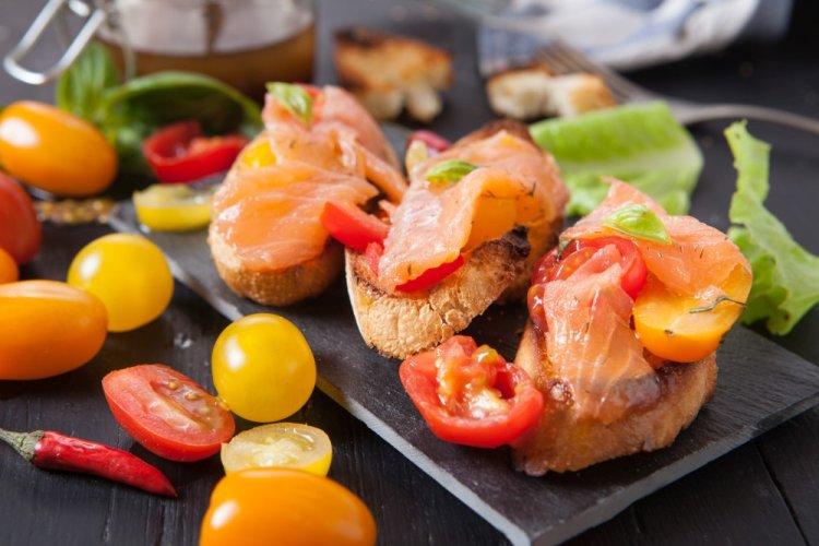 Caesar Bruschetta with Salmon