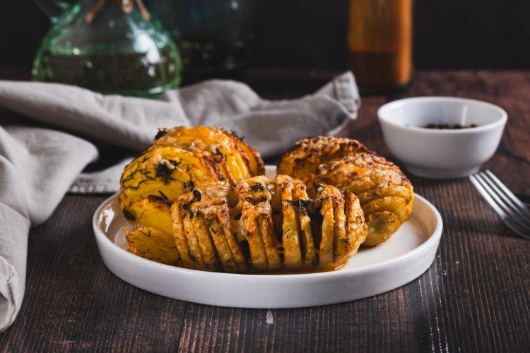 Accordion Potatoes with Cheese in Foil on the Grill