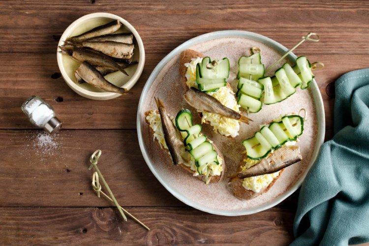 Sprat, Cucumber, and Cream Cheese Sandwiches