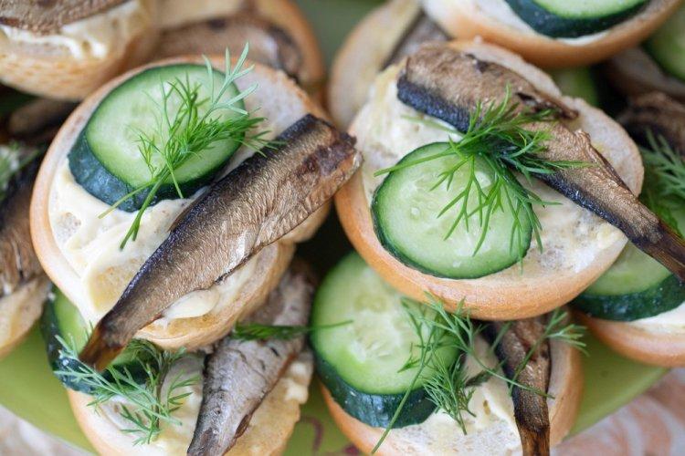 Sprat, Cucumber, and Processed Cheese Sandwiches