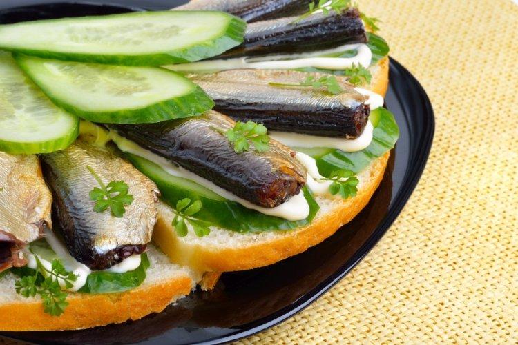 Sprat, Cucumber, and Korean Carrot Sandwiches