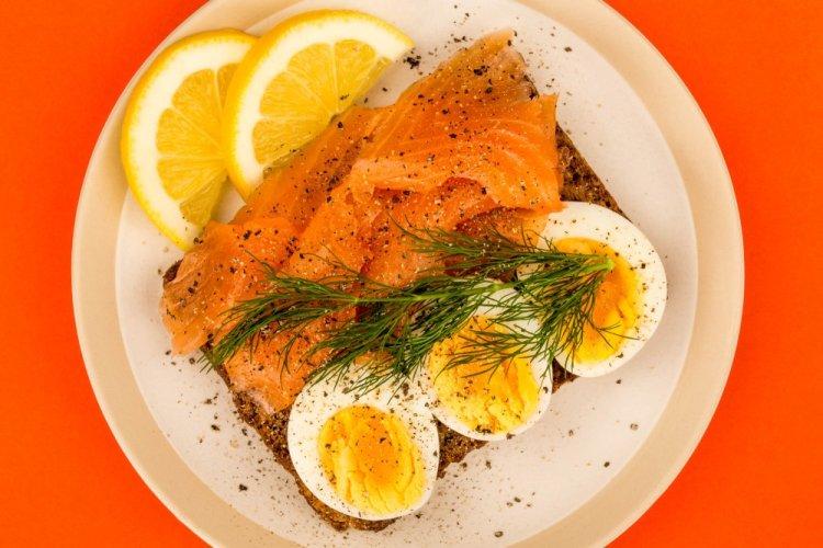 Red Fish, Egg, and Cream Cheese Sandwiches