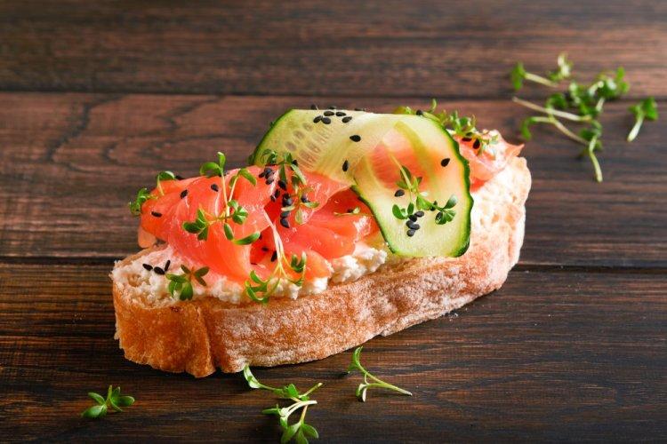 Red Fish, Cucumber, and Cream Cheese Sandwiches
