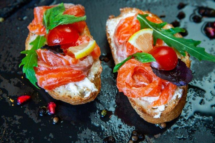 Cream Cheese, Red Fish, and Cherry Tomato Sandwiches