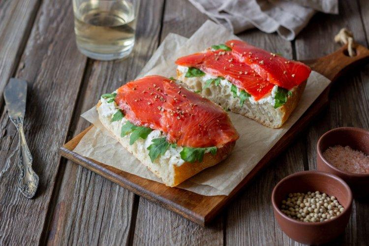 Red Fish, Cream Cheese, and Arugula Sandwiches
