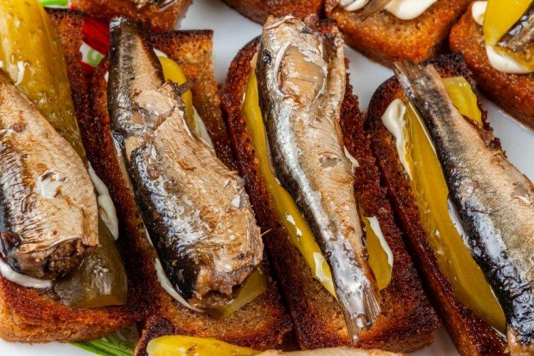 Sandwiches with Sprats, Pickled Cucumber, and Black Bread