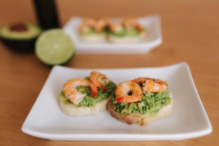 Bruschetta with Shrimp, Avocado, and Cucumber