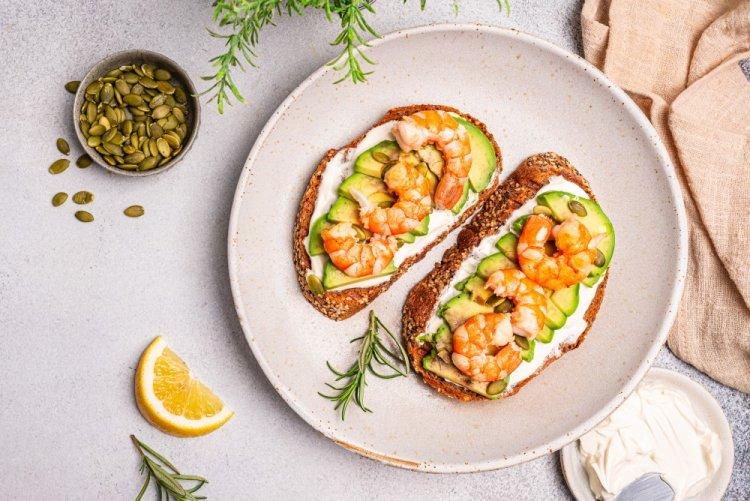 Bruschetta with Avocado, Shrimp, and Cream Cheese