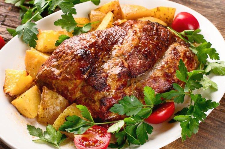 Pork Neck Baked with Vegetables in the Oven