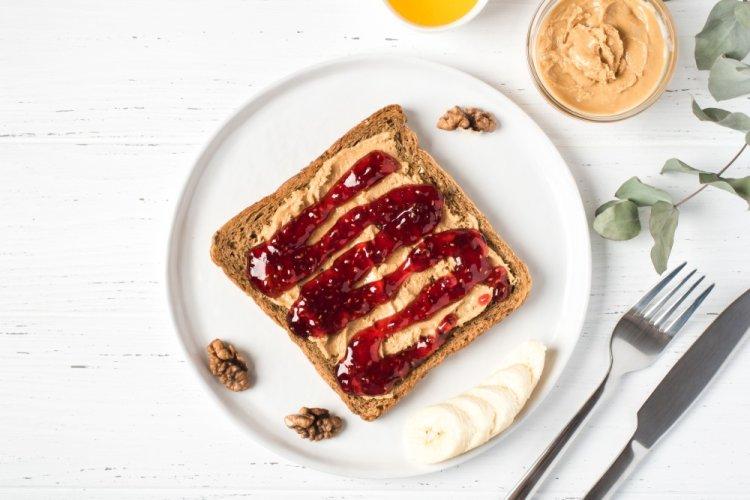 Peanut Butter, Jam, and Walnut Sandwiches