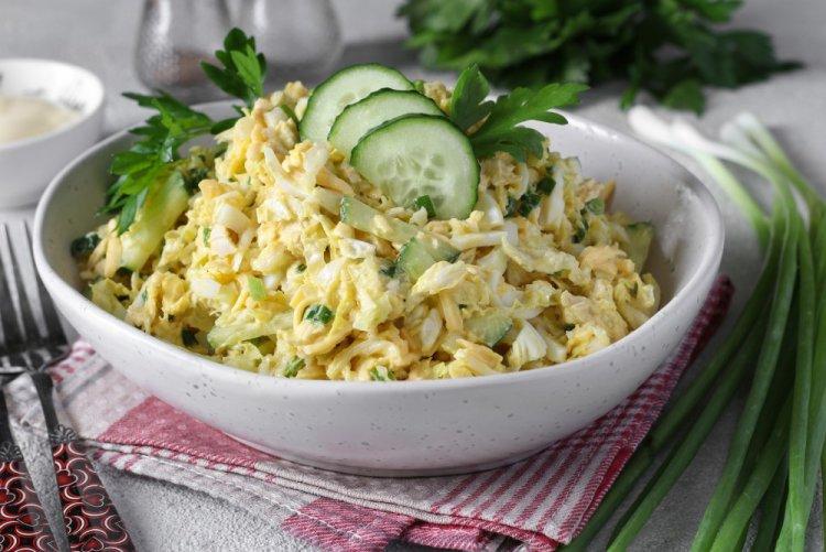 Salad with Smoked Chicken, Chinese Cabbage, and Cucumber