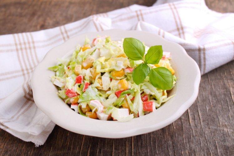 Chinese Cabbage Salad with Crab Sticks and Corn