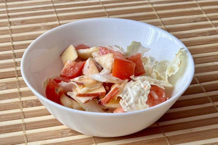 Chinese Cabbage Salad with Apple, Cheese, and Walnuts