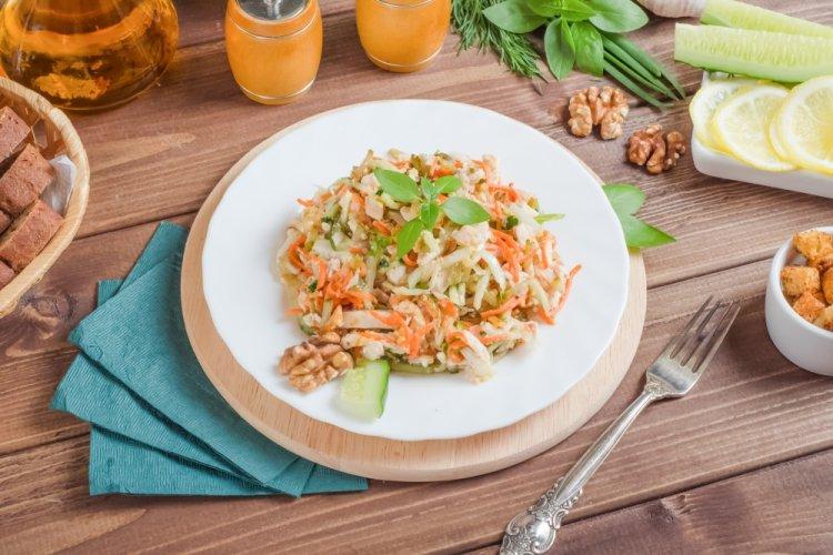 Chinese Cabbage Salad with Korean Carrots and Sausage