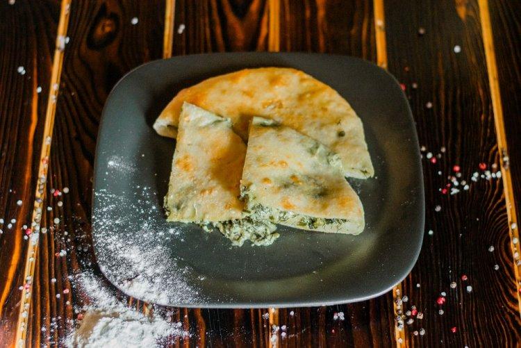 Khachapuri from Roti Flatbread with Cottage Cheese and Herbs