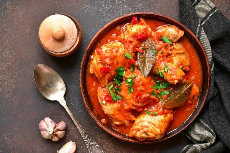 Chicken Chakhokhbili with Bell Peppers and Tomatoes