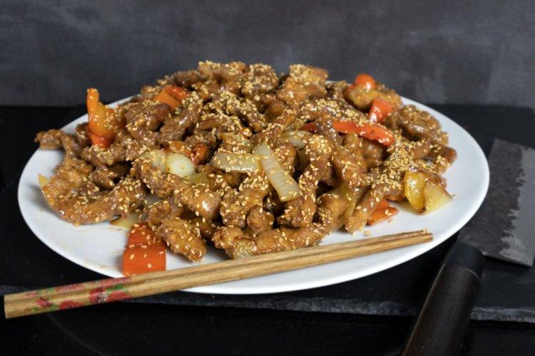 Pork Loin in Sweet and Sour Sauce in a Frying Pan