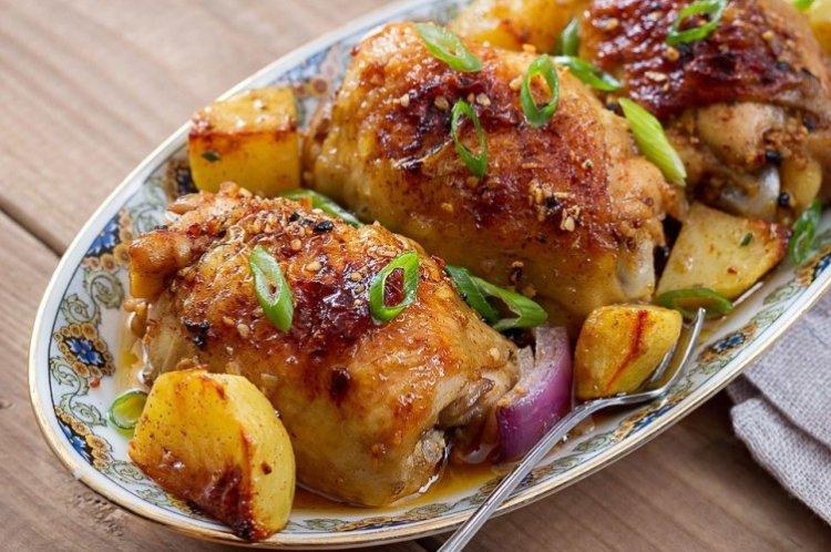 Hot Dish of Potatoes and Chicken Thighs - Hot Dishes for the Holiday Table Recipes