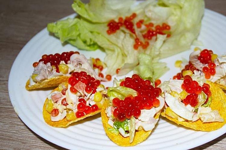 Crab Stick and Calamari Appetizer on Chips - New Year's Appetizers 2021