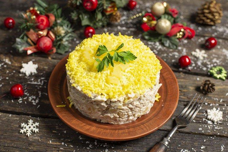 New Year's Meat Salad with Pineapples - Recipes