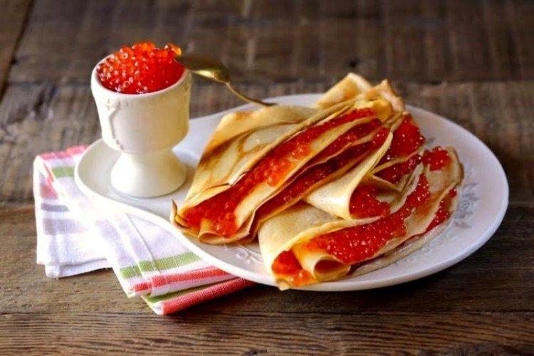 Blini with Red Caviar - Russian National Dishes Recipes