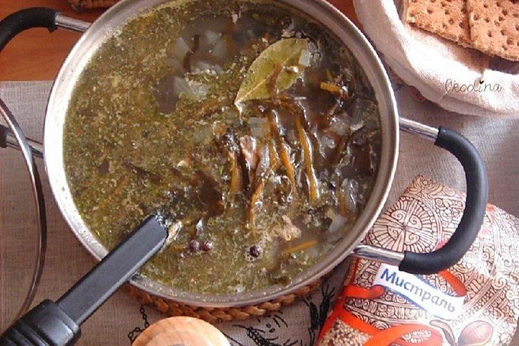 Sopa de pescado de saury enlatado con algas marinas - recetas