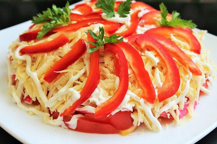 Red Sea Salad with Crab Sticks and Croutons - Recipes