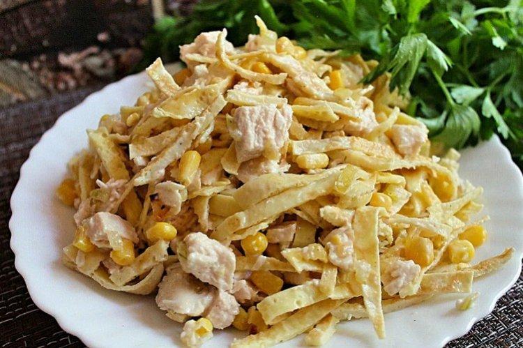 Salad with Thin Pancakes - Chicken and Mushroom Salad Recipes